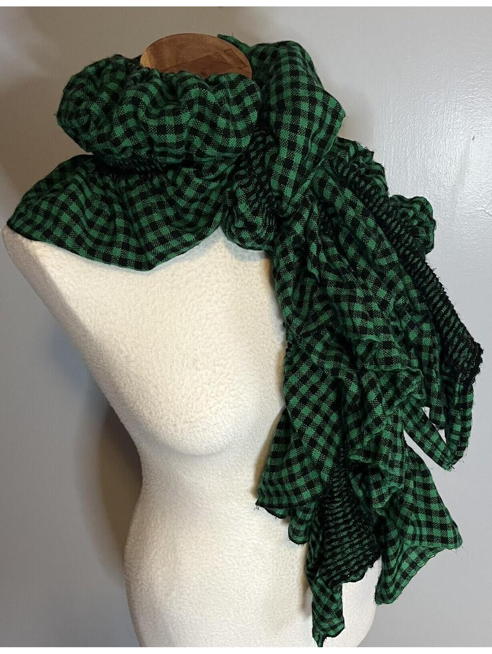 Black Green gingham ruffled Soft And Flouncy scarf statement piece